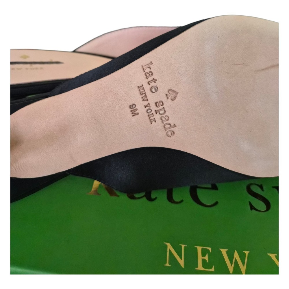 Kate Spade Darlene Satin‎ Mules Black Pointed Toe Size 9 Classic - Picture 8 of 9